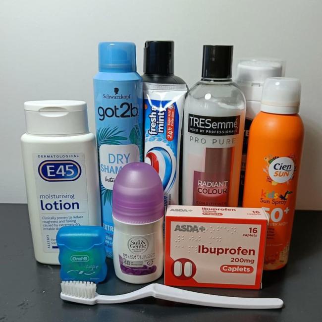 A selection of basic hygiene items for a young person