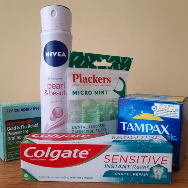 A selection of basic hygiene items for a young person